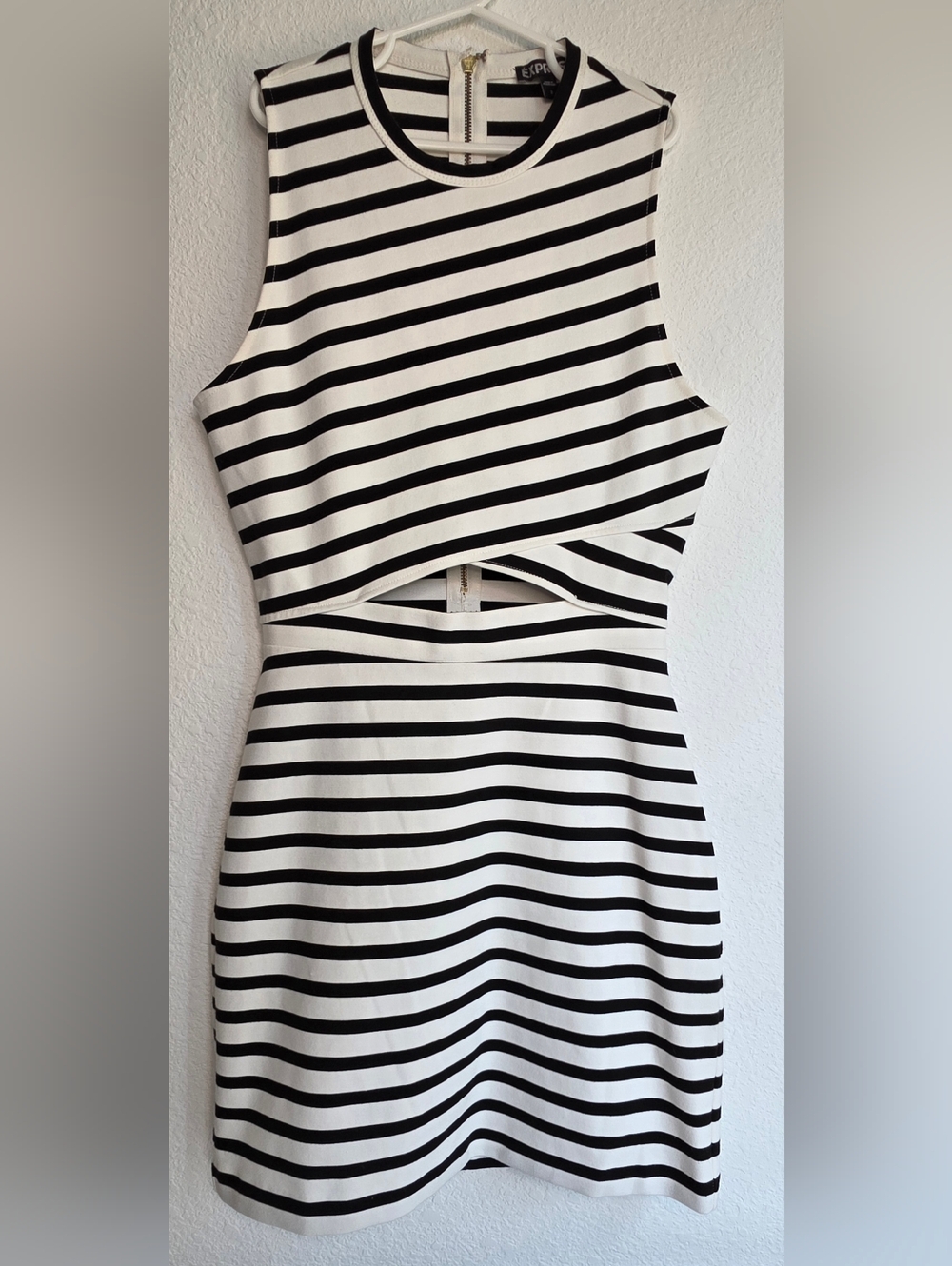 Express Black and White Striped Cutout Mini Dress